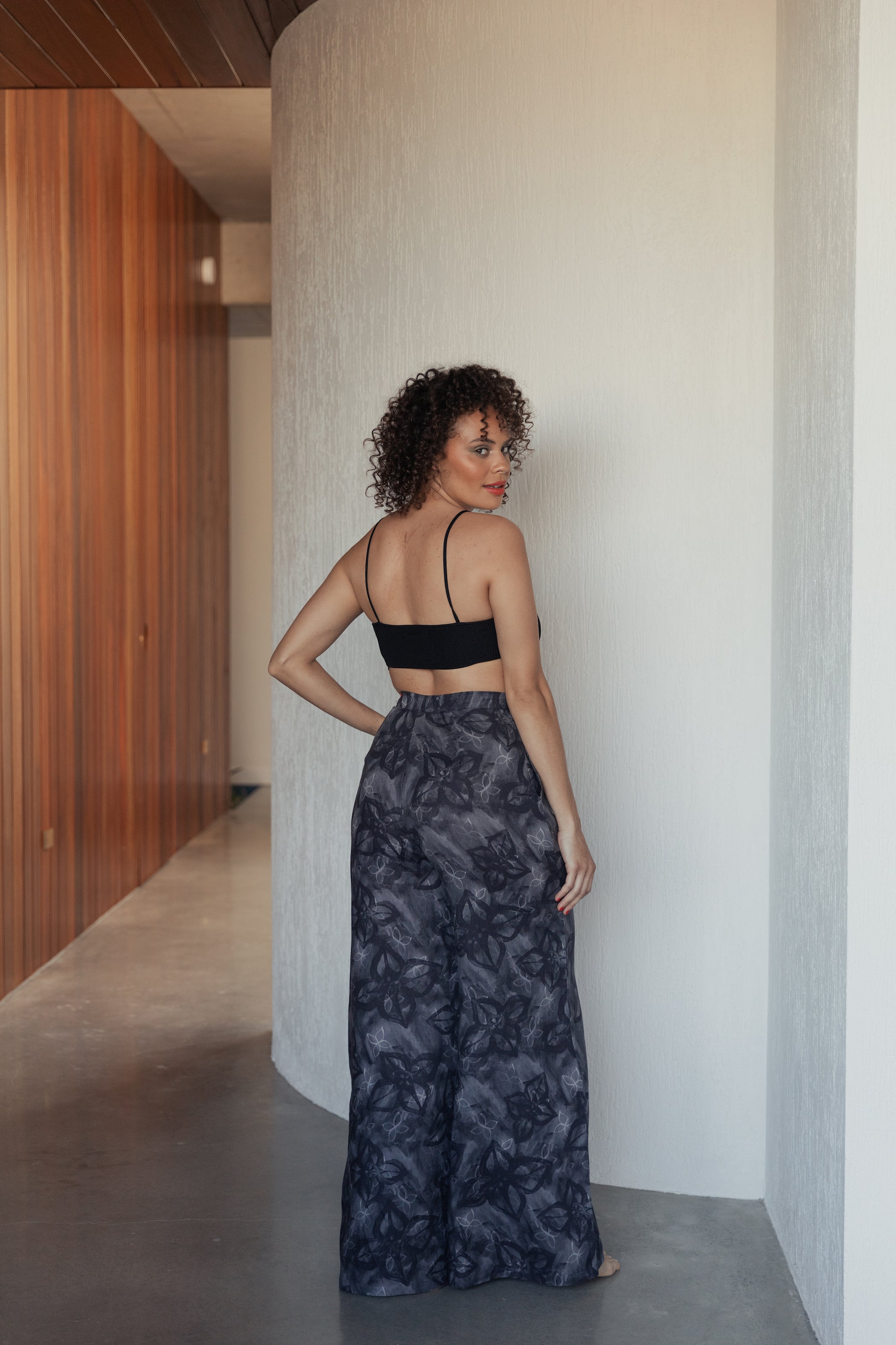 The Jenni Pant in Black Scattered Floral-Robes-Robe