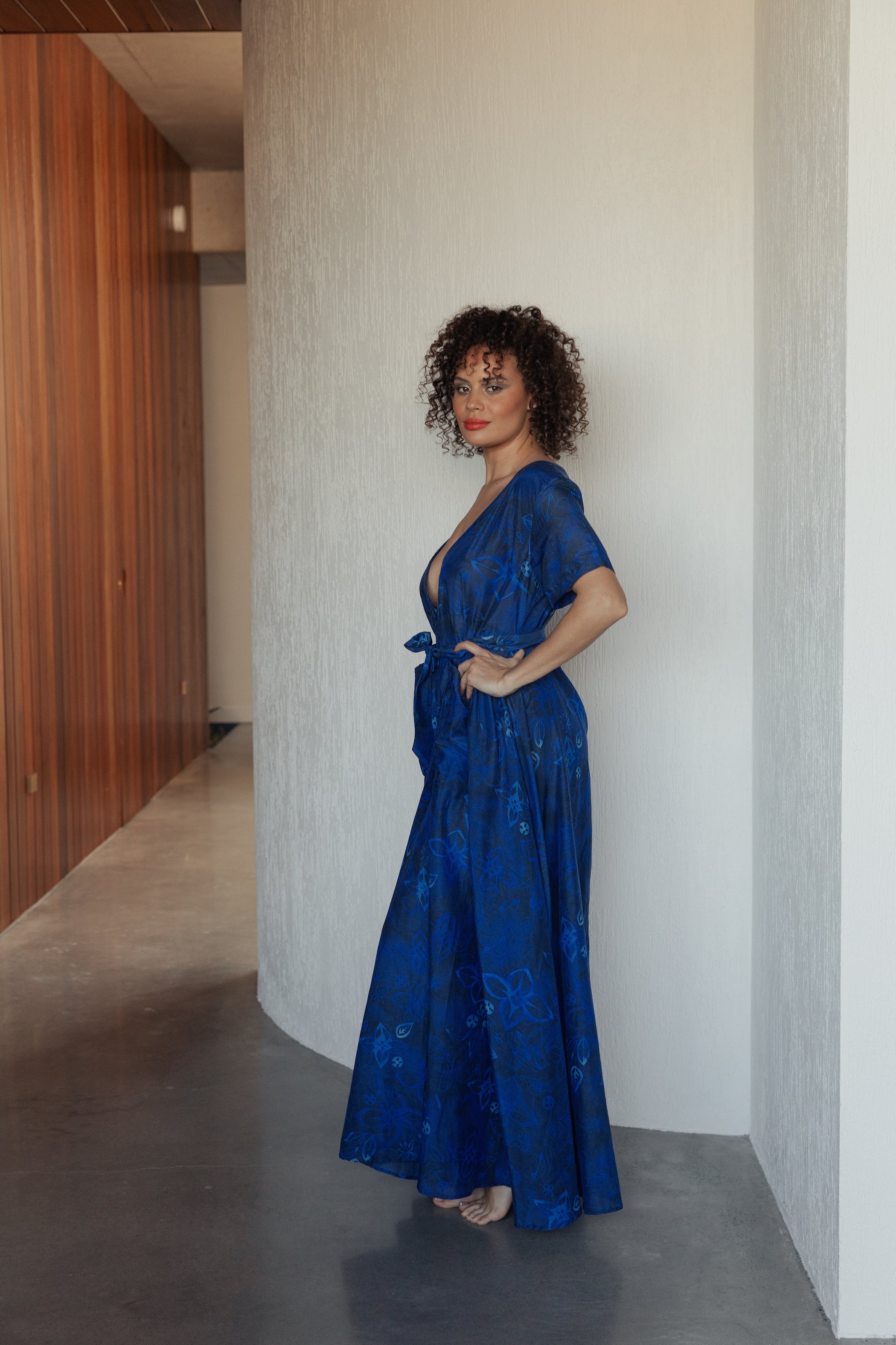 The Nikki II in Royal Blue - Scattered Floral-Robes-Robe