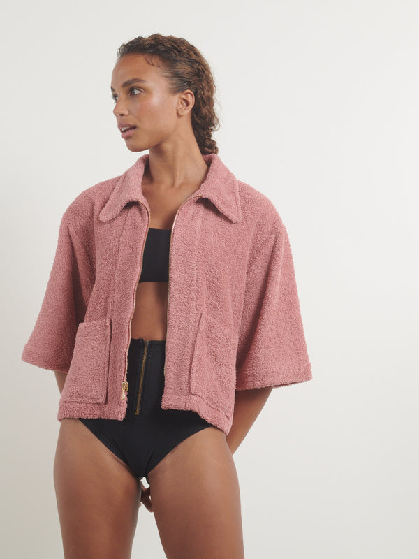 Simone Fan: The Cropped Zip-Up Jacket in Rose-Robe